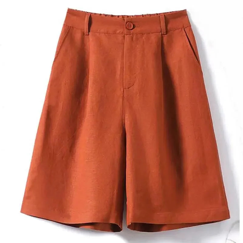 Cotton and Linen Shorts for Women Summer 2024 Loose High Waisted Wide Leg Pants Casual Versatile Solid Retro Straight Shorts