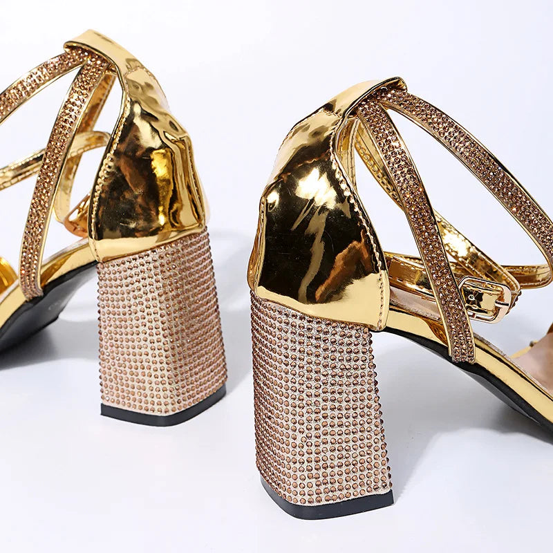 Heel Sandals Women Rhinestone Sexy Transparent High Heels Sandals Female New Summer Party Dress Shoes Ladies Pumps Plus Size