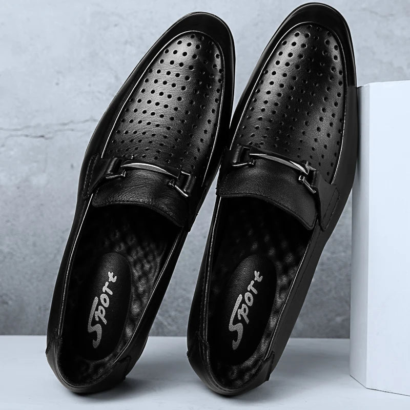 Mocassins de couro genuíno para homens, sapatos formais, mocassins artesanais, moda italiana, marca de luxo