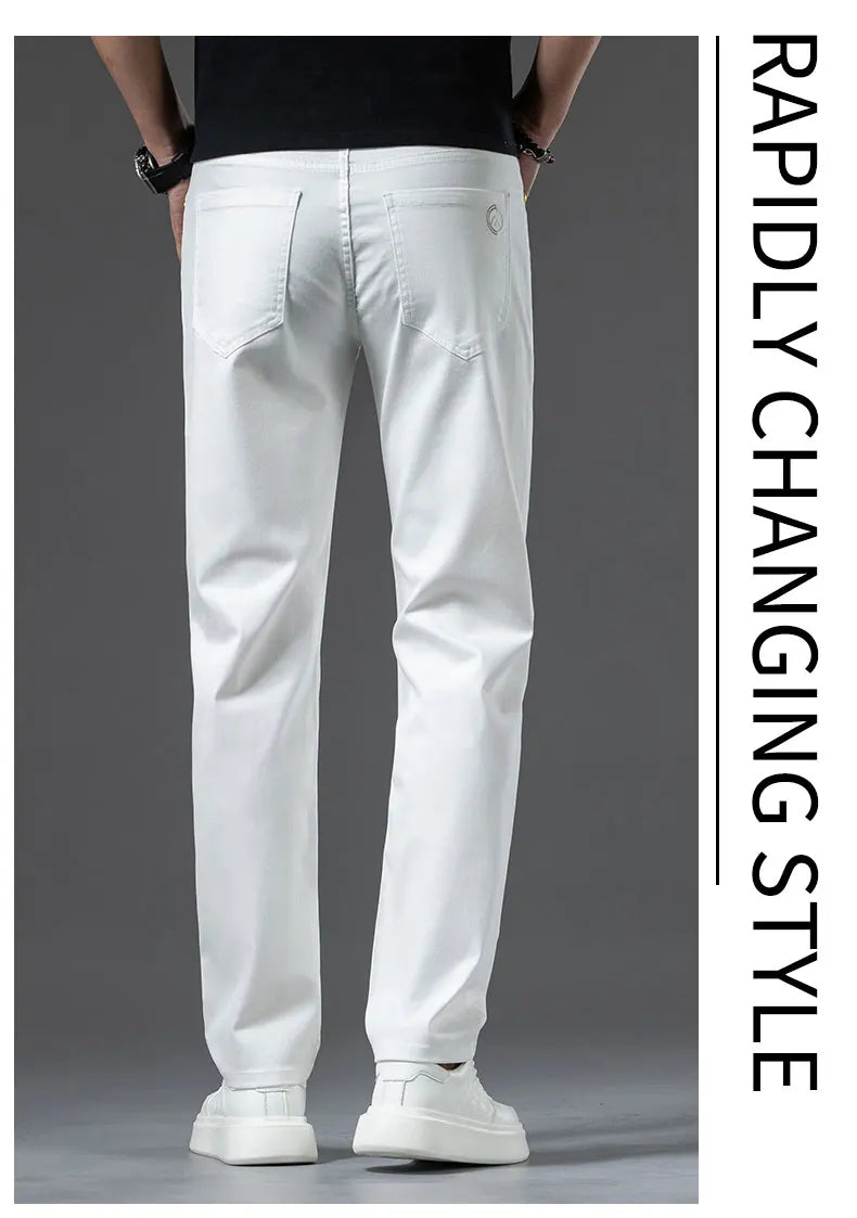 New Fashion Brand Jeans Men's Khaki White Straight Denim Medium Waist Fashion Stretch Casual Cotton Denim Pants