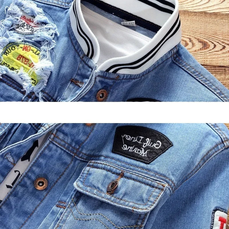 Fashion Denim Jacket Trendy Men's Jean Jackets Spring Autumn Casual Tops Stand Collar Outwear Motorcycle Cowboy New