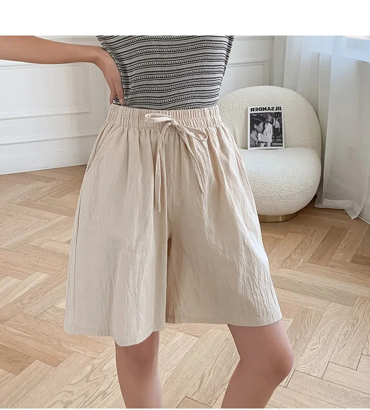 DAILOU 2024 Women Cotton Summer Casual Solid Cotton Linen high waist loose shorts for girls Soft Cool female shorts