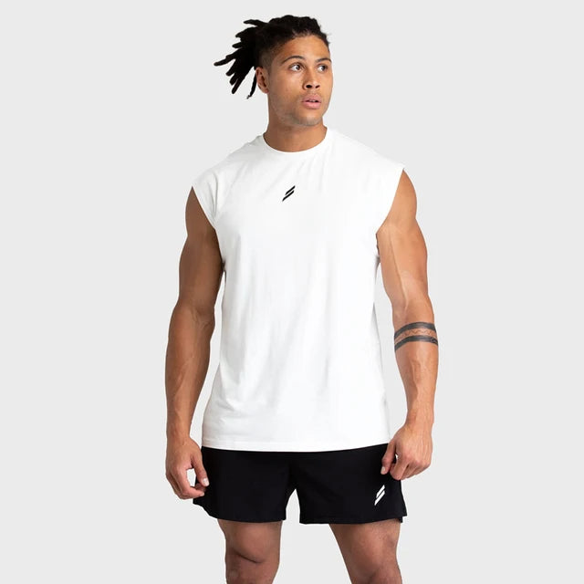 Camisas de algodão sem mangas soltas masculinas, camiseta esportiva respirável, regata masculina