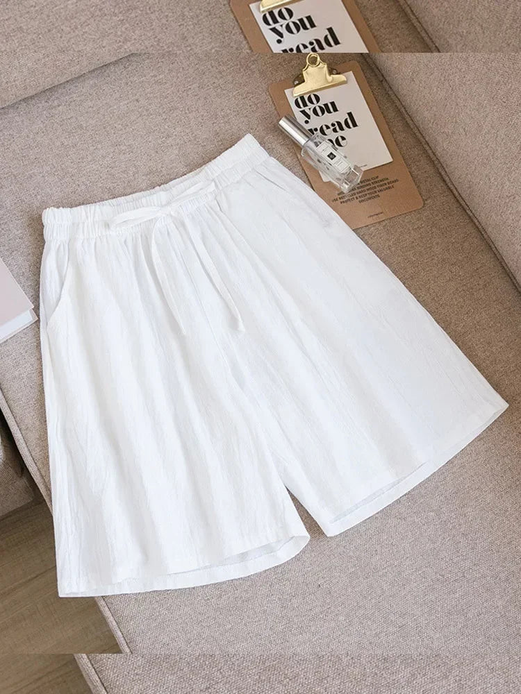 DAILOU 2024 Women Cotton Summer Casual Solid Cotton Linen high waist loose shorts for girls Soft Cool female shorts