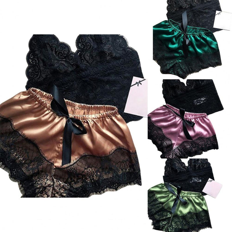 Sexy Lingerie Pajama Shorts Set Women Nightwear Satin Sleepwear Silk Cami Shorts Bra Underwear Mujer Homewear Ladies Underwear