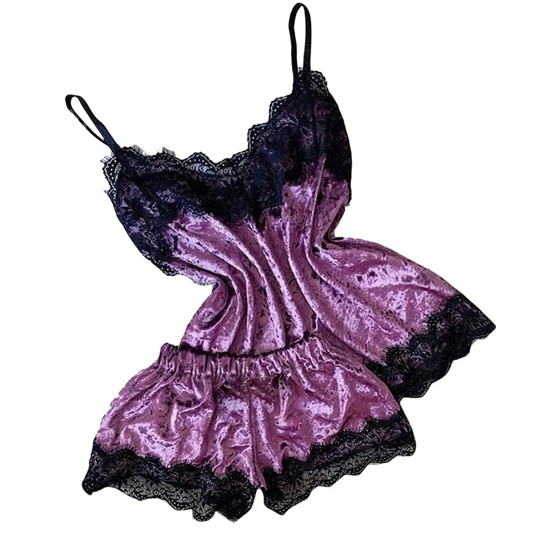 Sexy Lingerie Women Sleep Wear Camisole Bow Shorts V-Neck Tops Velvet Pajamas Sleepwear пижама женская Hot