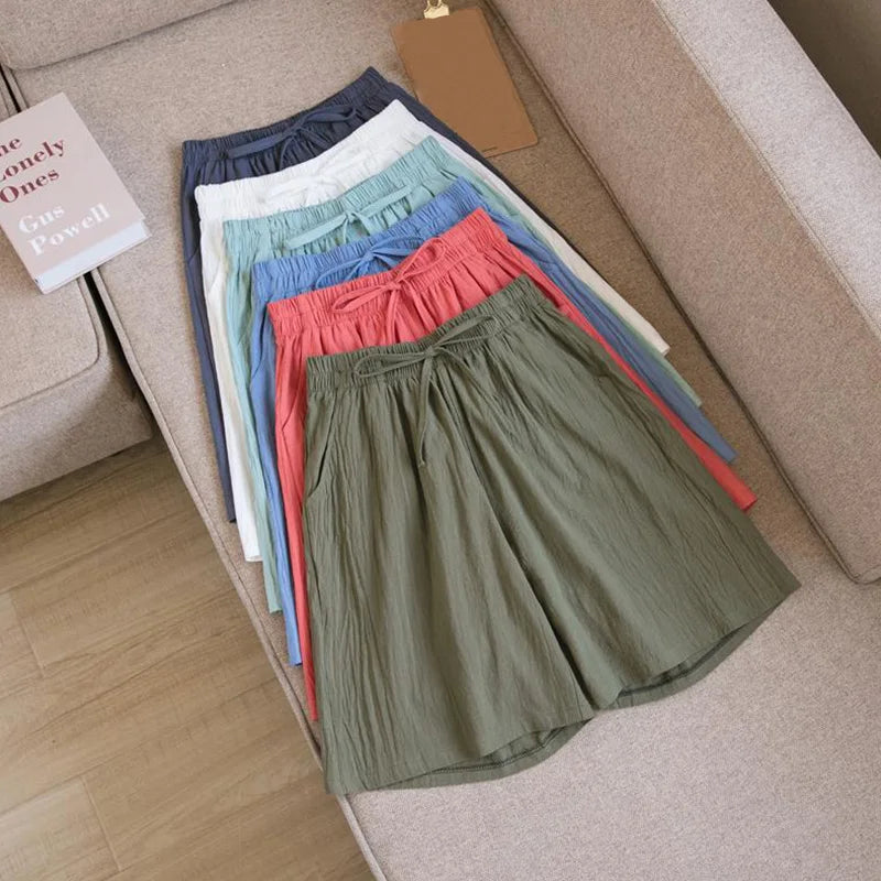 Women Cotton shorts Summer Casual Solid Cotton Linen shorts high waist loose shorts for girls Soft Cool female shorts