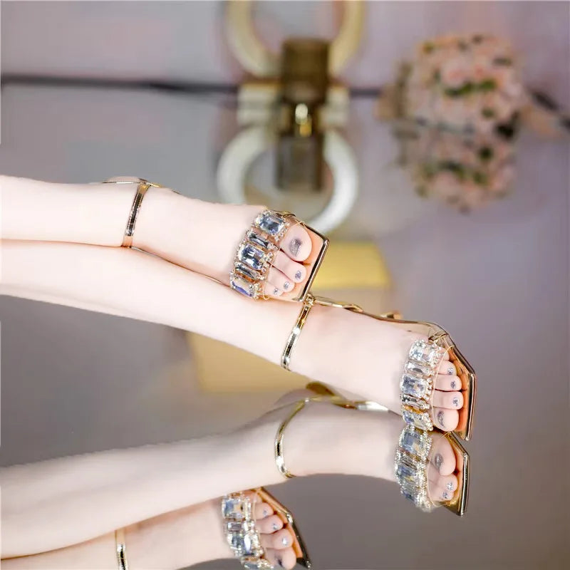 Rhinestones Elegant Thin High Heel Women's Shoes 2024 Sexy Female Dress Summer Sandals Luxury for Ladies Heeles Sandales Femmes