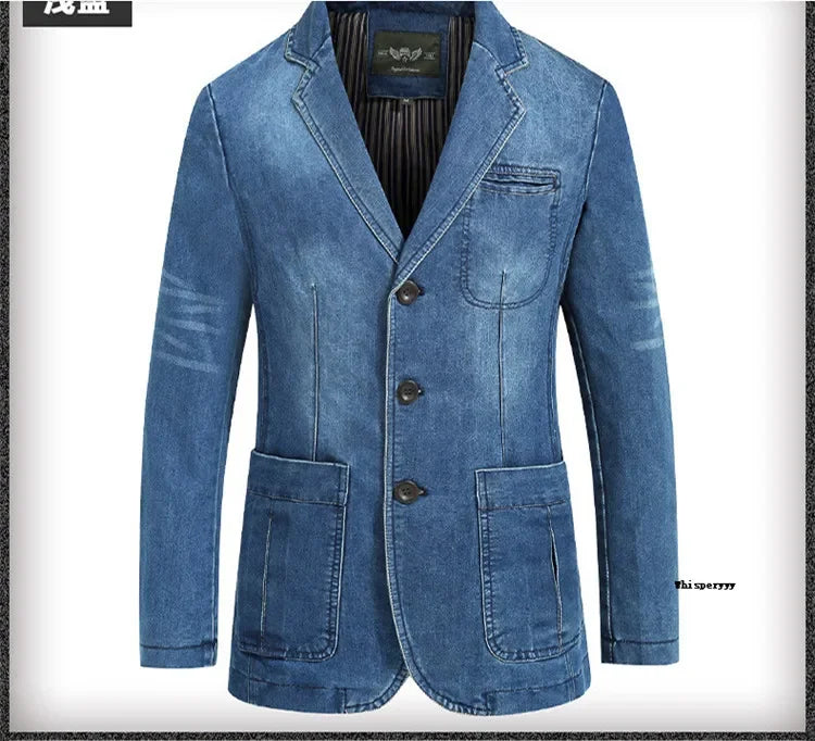 Men Denim Blazer Fashion Cotton Vintage Suit Coat Male Male Blue Casual Jeans Jacket New  Autumn Clothes Veste Homme