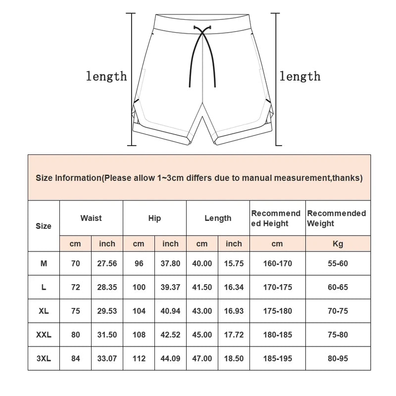 Men's 2 in 1 sports shorts, compression shorts, for gym, training, running, summer, 2024