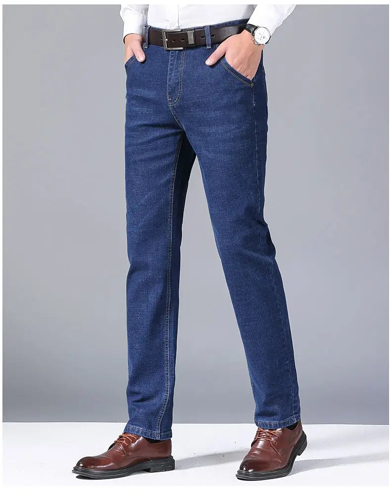 New men's blue and black elastic business wrinkle resistant and wear-resistant jeans straight tube multifunctional denim pants