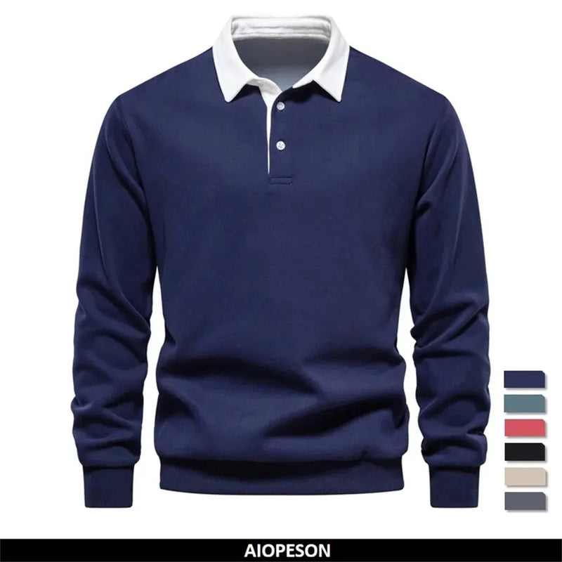 Novo design de moda primavera, moletons de gola polo para homens, roupas casuais e sociais, moletons masculinos de mistura de algodão de qualidade