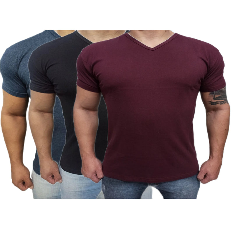 Kit 3 Men's T-Shirts V-collar Lisa Shirt Slim Cotton Premium